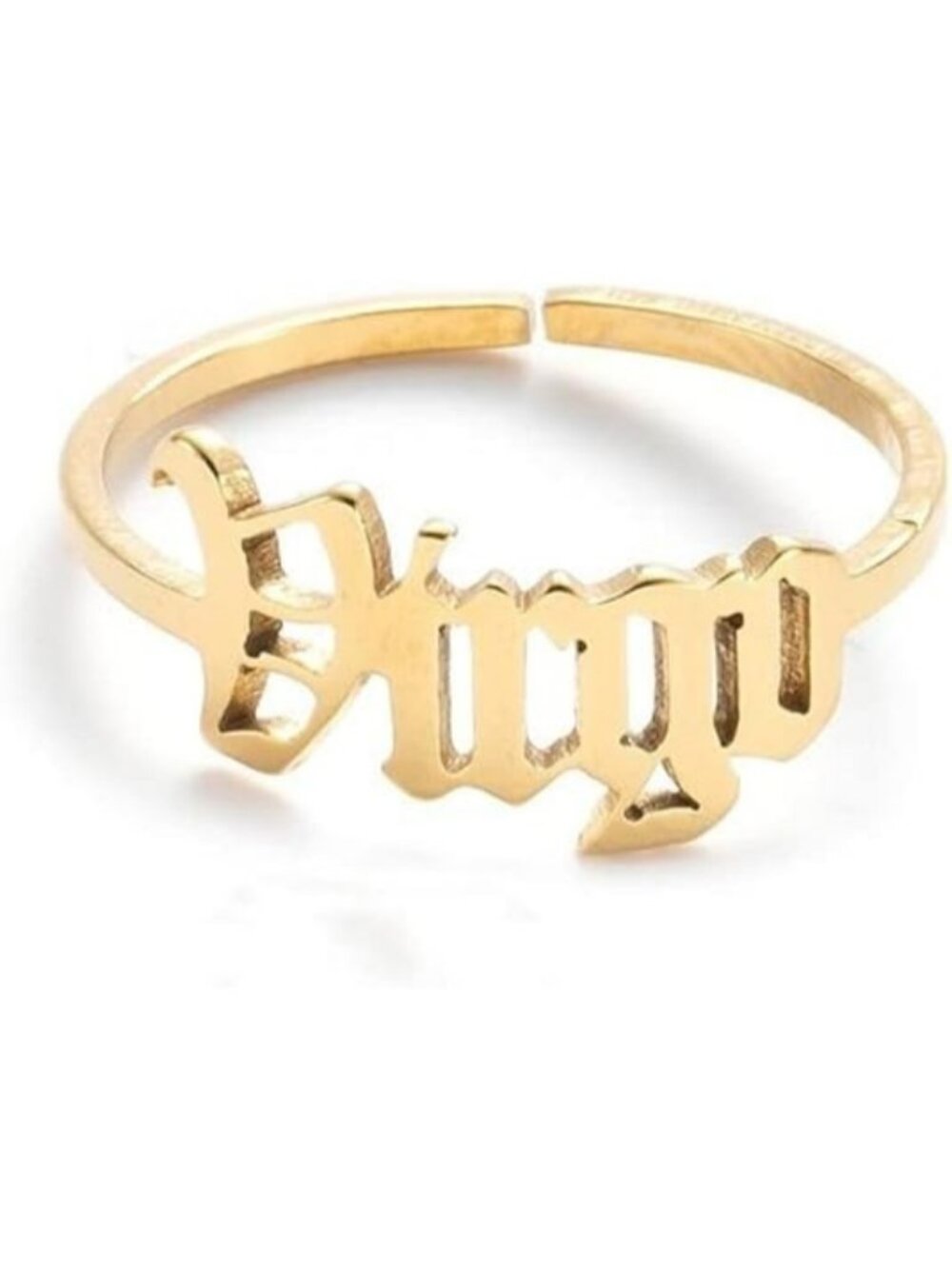 Gold Virgo Constellation Old English Adjustable Steel Zodiac Sign Ring